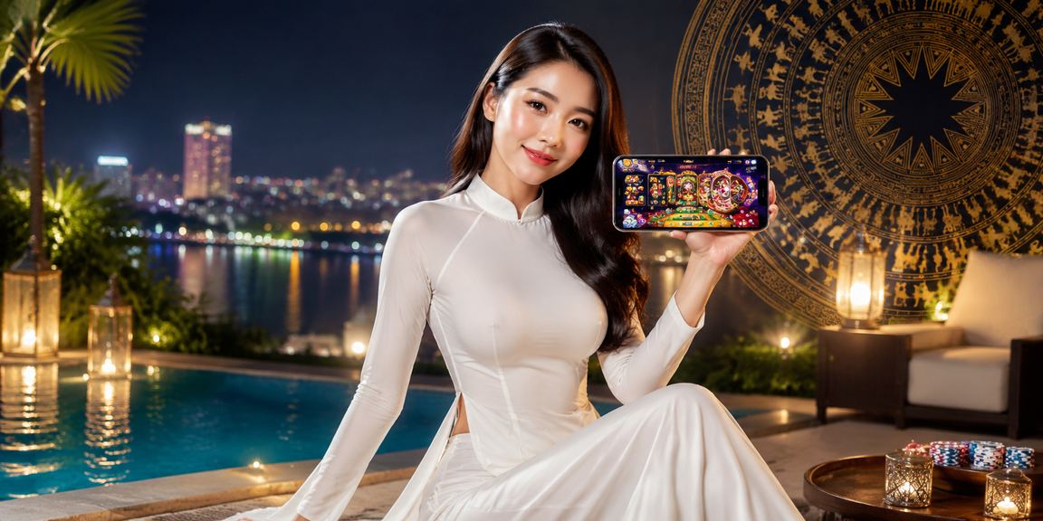 Người dùng Hà Nội mặc áo dài trải nghiệm ứng dụng casino trên điện thoại di động